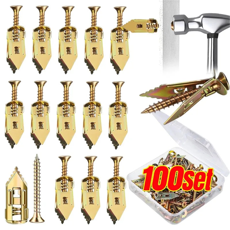 Self Drilling Drywall Anchors Kit Heavy Duty Self-Tapping Screw Expansion Nail With Screws For Photo Frames Shelf Fixings Plugs