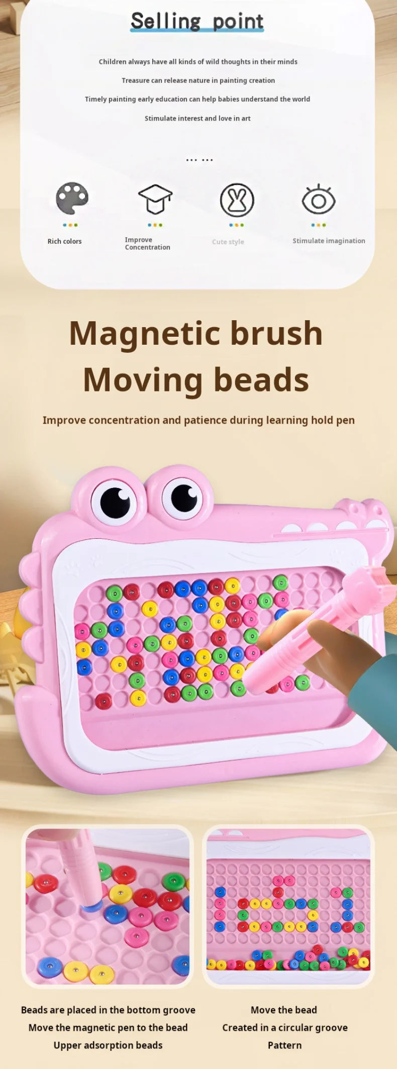 New Kids Magnetic Beads Doodle Board with Puzzle Pen  Drawing Toys  for Children 3-8 yearsMontessori Game Education Gift