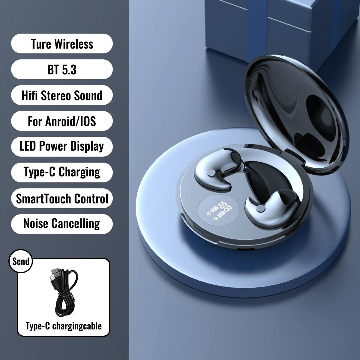 Bluetooth 5.3 Earphones Invisible Sleep Earbuds Wireless in-ear Headphones HiFi Stereo Noise Reduction Hedsets for Huawei
