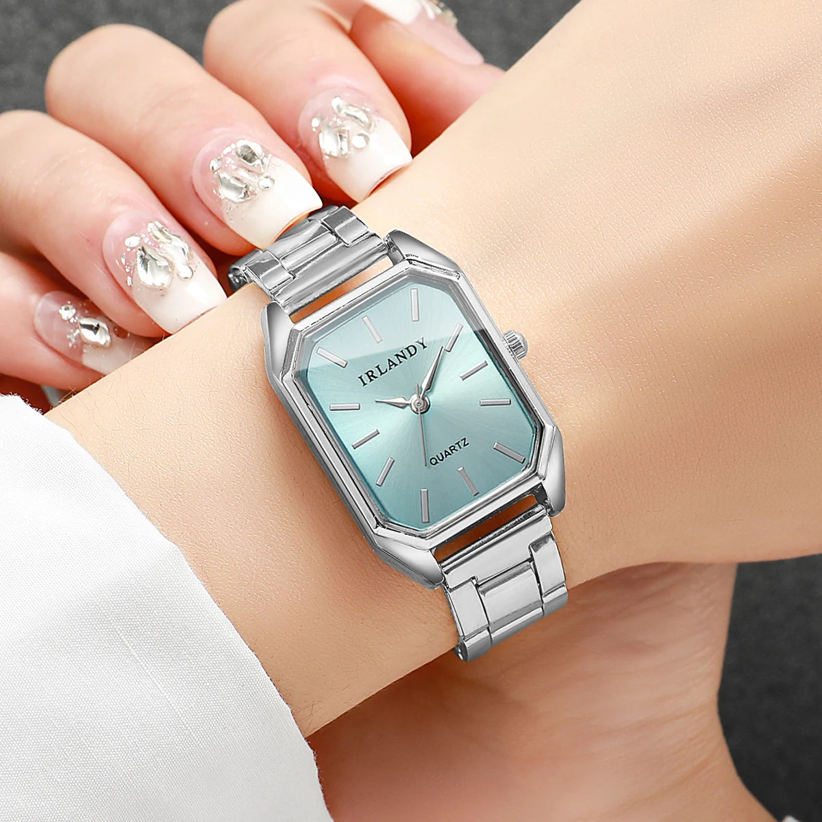 2PCS Fashion Rectangle Women Quartz Watch Rhinestone Bracelet Set Elegant Ladies Wristwatches Reloj Mujer Clock（Without Box）