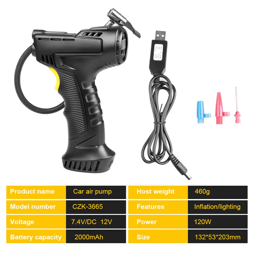 120W Wireless Digital Tire Inflator Portable Air Compressor Inflatable Pump 12V Air Pump Rechargeable For Car Motorcycle Tire