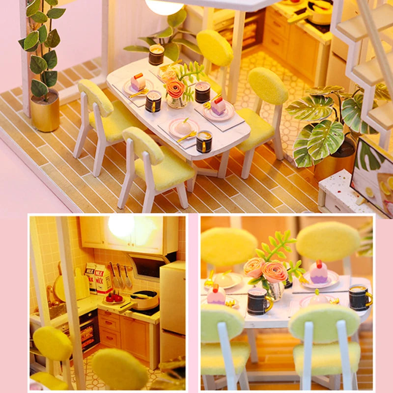 DIY Mini Dollhouse Wooden Small House 3D Puzzle Assemble Building Model Home Bedroom Decoration With Furniture Doll House Gifts