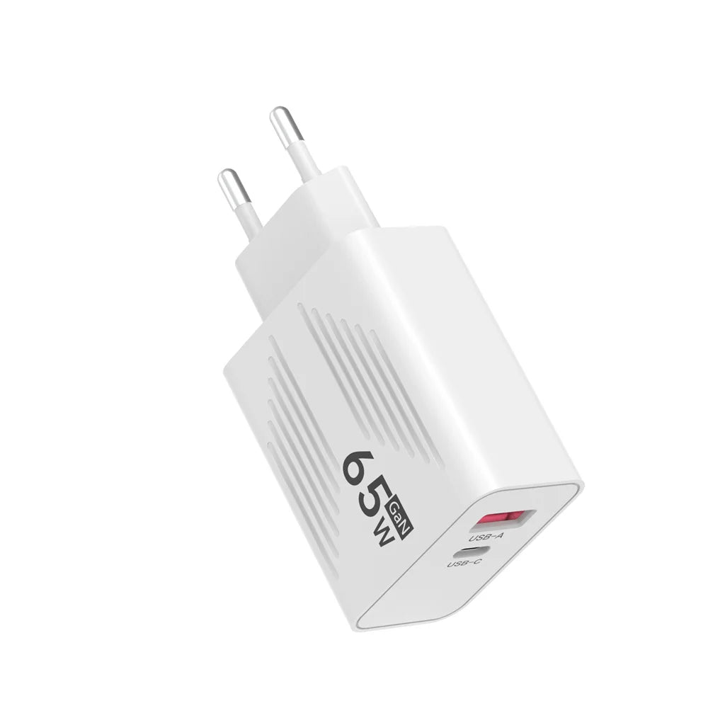 65W GaN USB C Fast Charger PD QC 3.0 Travel Wall Adapter with UK US EU Plug for iPhone Samsung Xiaomi Huawei Mobile Phone