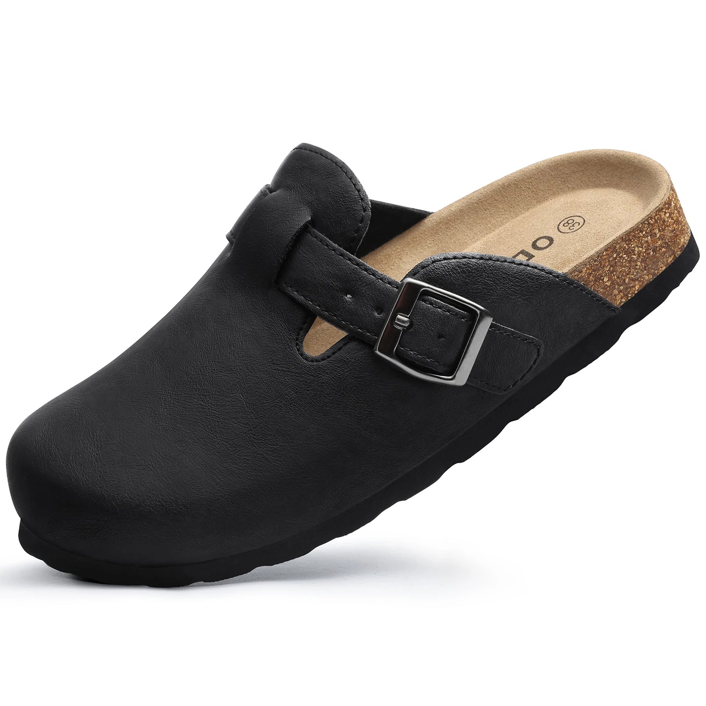 Kidmi Unisex Adjustable Buckle Slip-On Clogs with Arch Support Vegan Leather Cork Insole Potato Shoe for Women And Men
