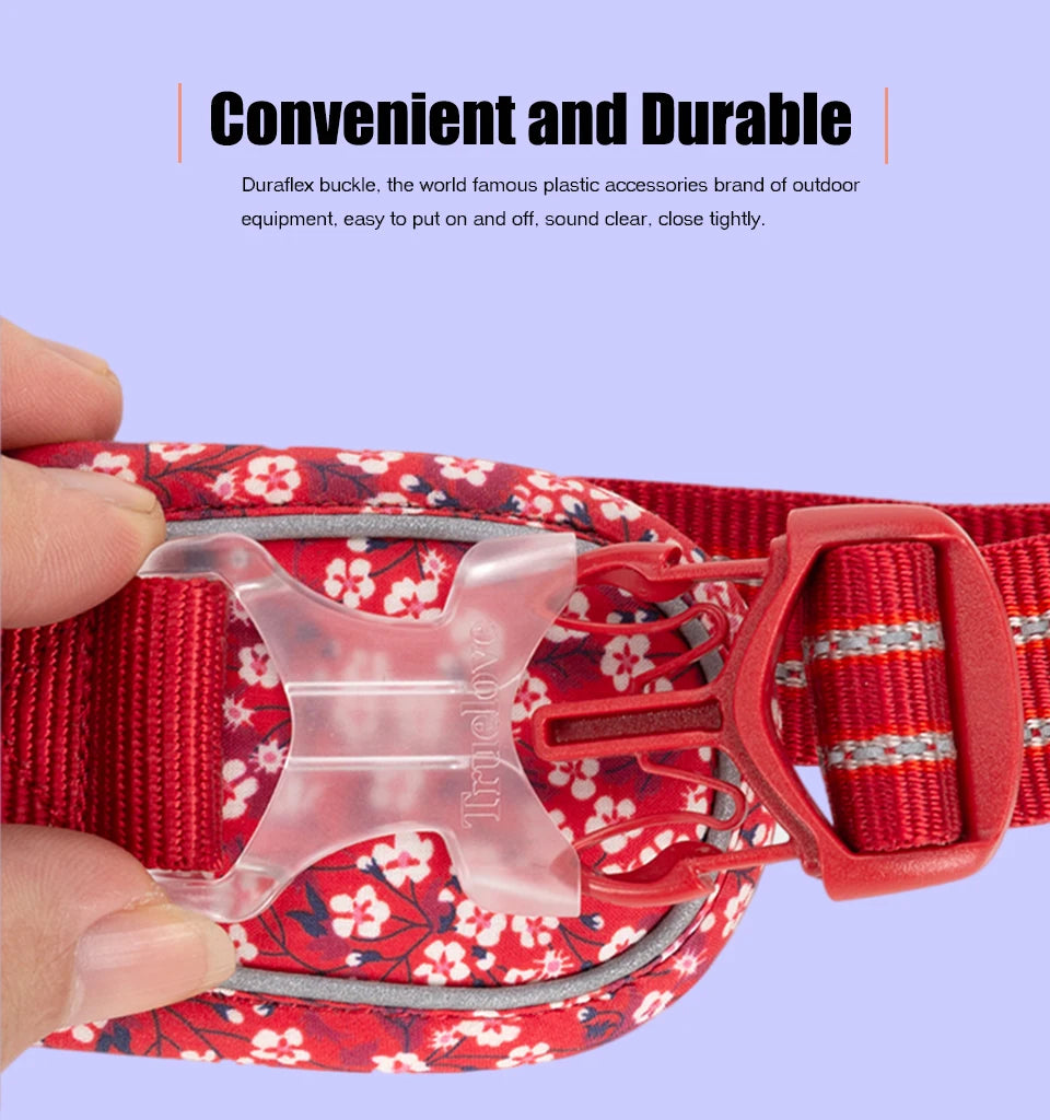 Truelove Pet Dog Harness Floral No Pull Cotton Fabric Breathable and Reflective Soft for Big Medium Small Adjustable VestTLH5655