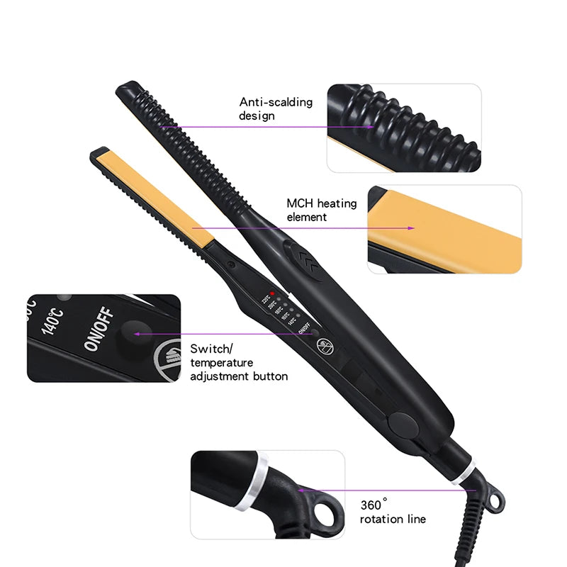 Mini Teddy Wave Hair Straightener Thin Pencil Flat Iron Titanium Professional Salon Hair Curler for Short Hair