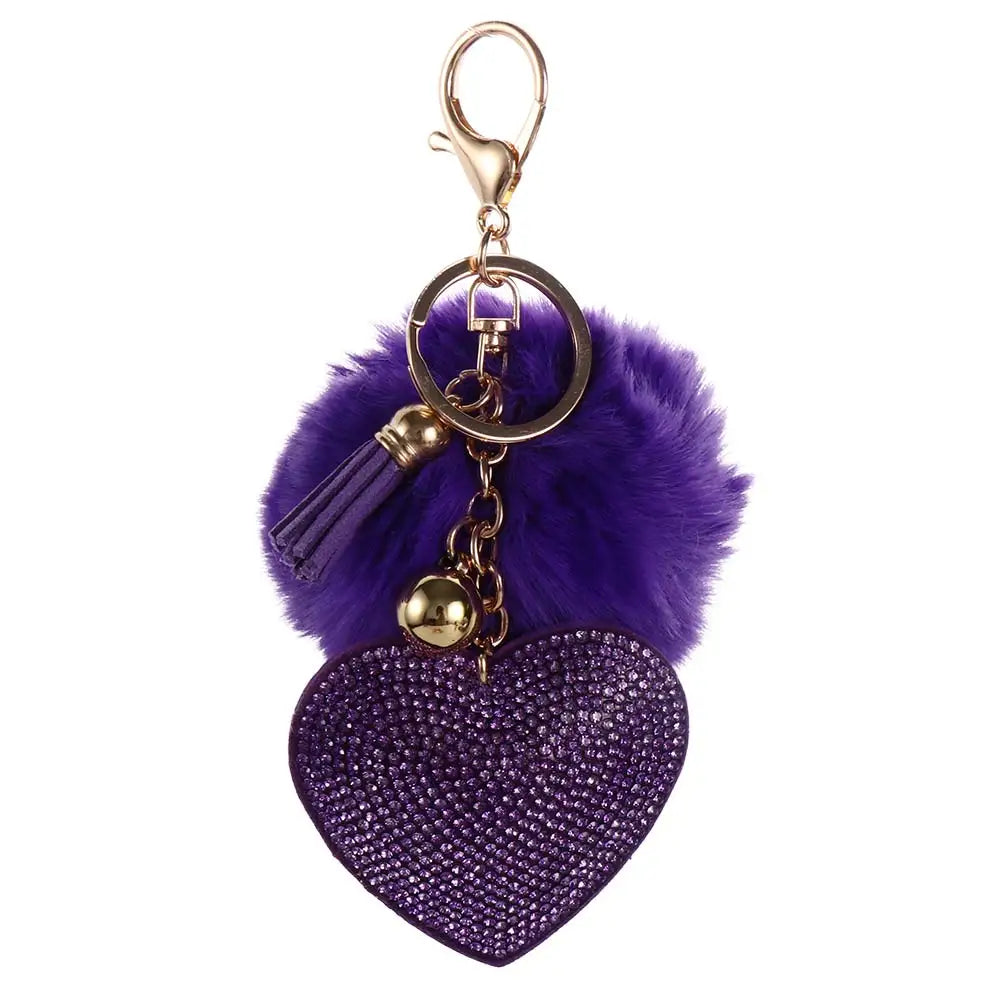 Fashion for Women's Bags Girls Ornaments Packaging Decoration Pompom Keychains Rhinestone Heart Bag Pendant Rhinestone Keyrings