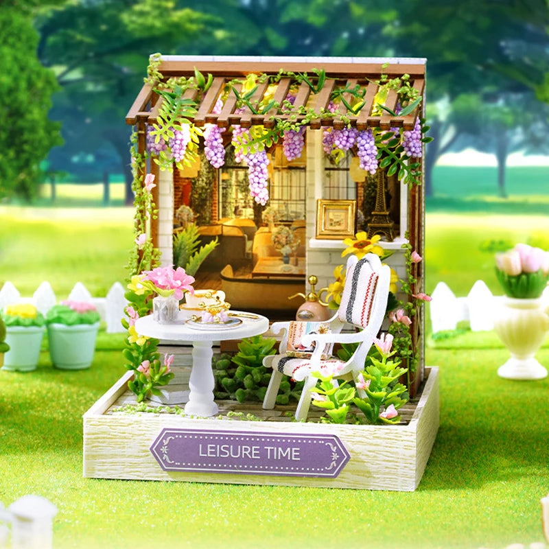 Wooden Miniature Doll House DIY Handmade Assembly Model Building Kit With Dust Cover 3D Puzzle Dollhouse Toys Birthday Gifts