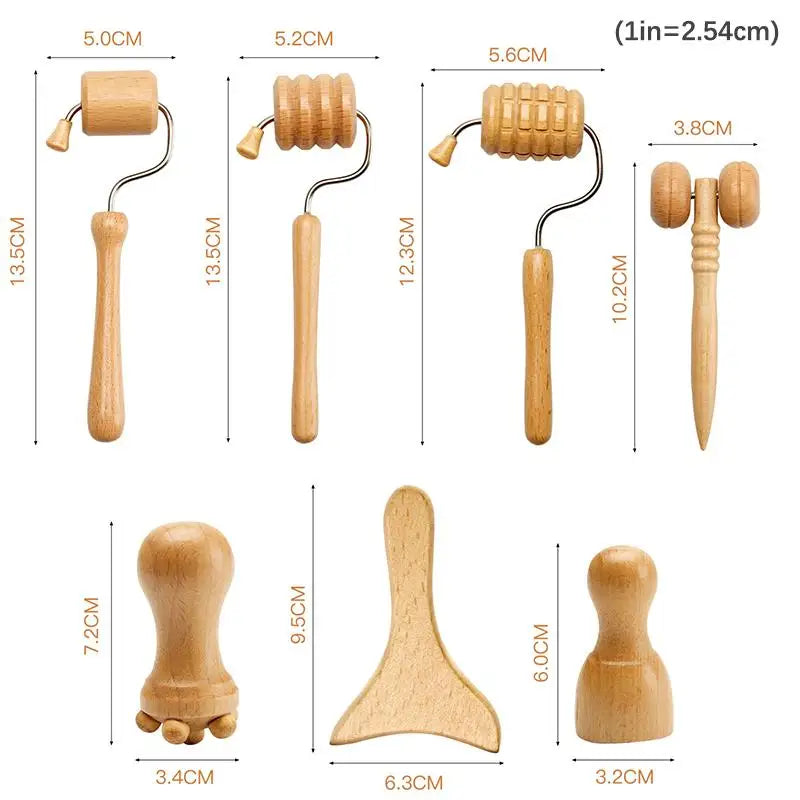 1/7pcs Face Massager  Wooden Face  Face Roller Mini Wood Therapy Face Wood Therapy Meridian Massage Kit Facial Roller Lifting