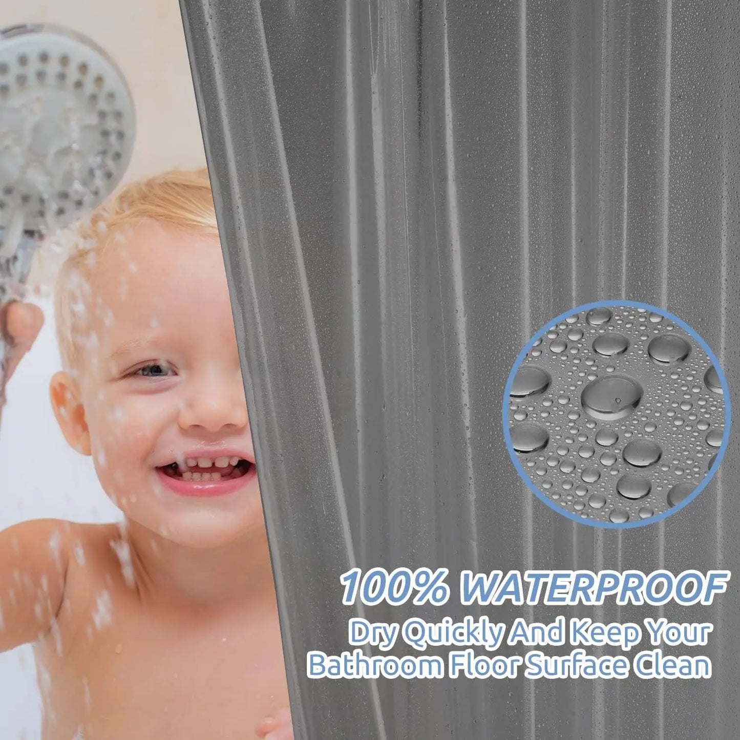 1pc Gray Shower Curtain Liner with Weighted Magnets Plastic Hooks and Durable Metal Grommets Bathroom Curtain Bath Curtain