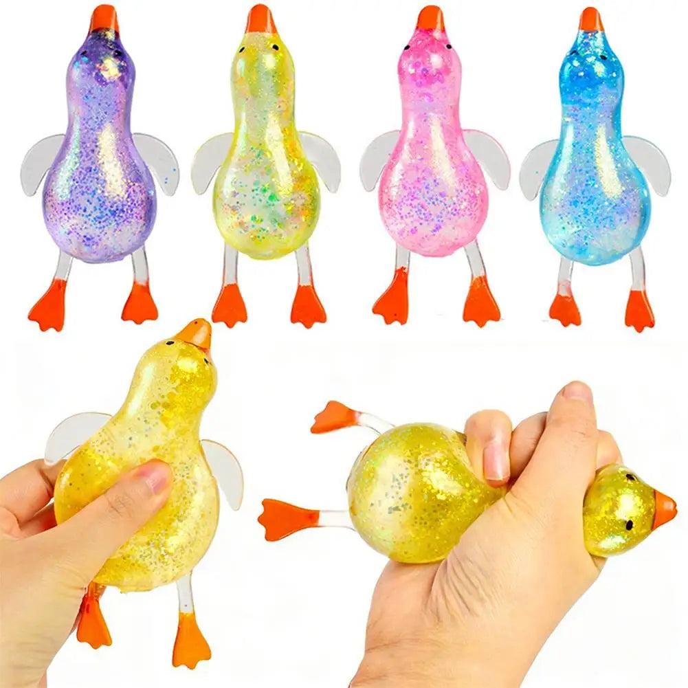 Glitter Duck Squishy Stress Relief Toy | TPR Material | Random Color | Soft Squeeze Fidget Toy for Anxiety Relief | Portable