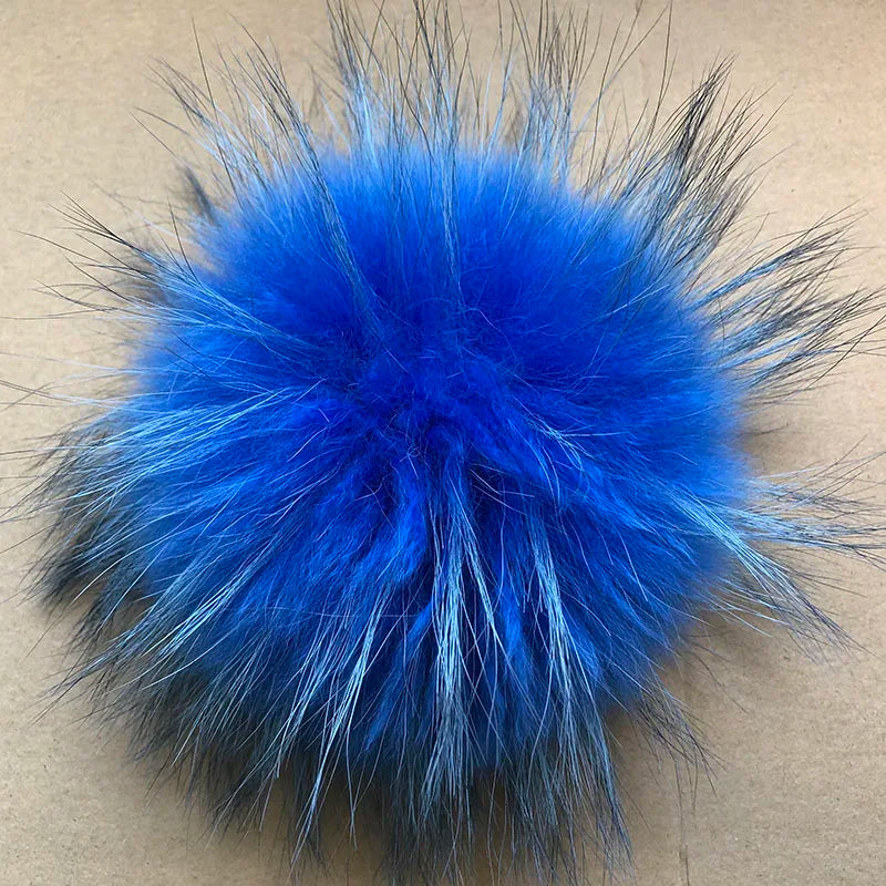 Big Fluffy Real Fur Fox Pompoms With Button DIY Raccoon Fur Pom Poms Balls Natural Fur Pompon For Scarves Hats Caps Accessories