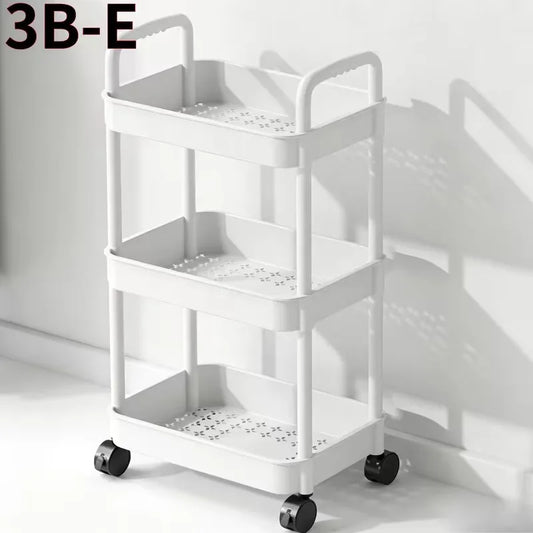 3-Tier Rolling Storage Cart with 360° Swivel Wheels, Durable Plastic Utility Trolley for Bathroom Bedroom Cosmetics Organizer
