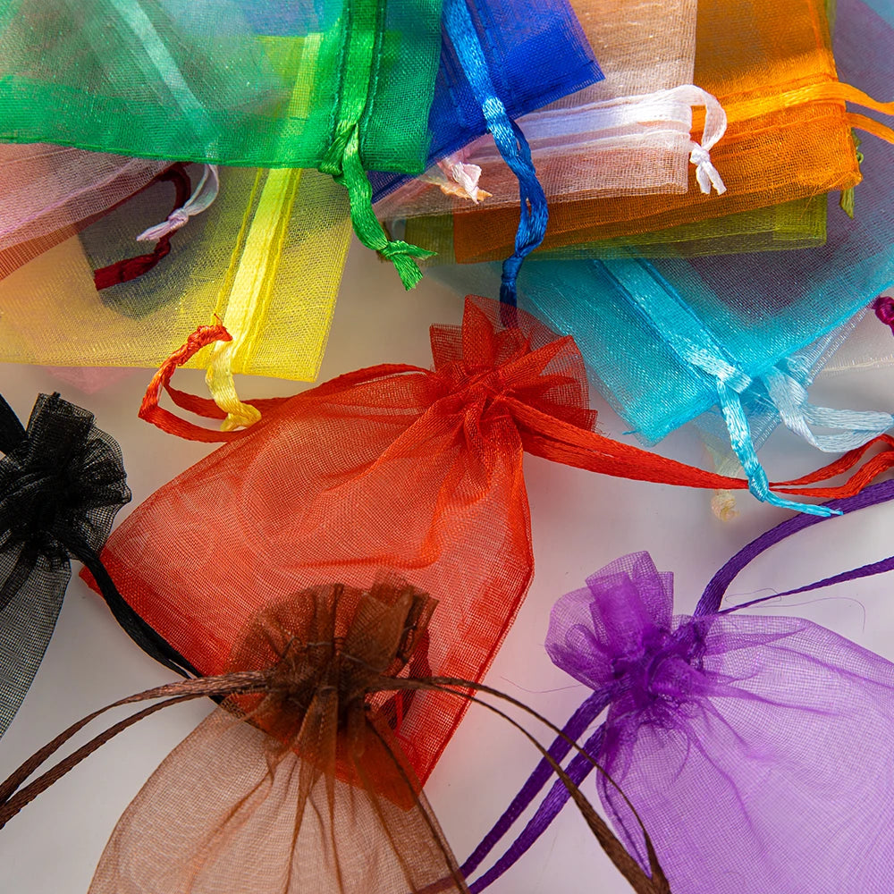 50Pcs Sheer Organza Gift Drawstring With Jewelry Pouches Display Packaging Christmas Candy Wedding Party Festival Gauze Bags