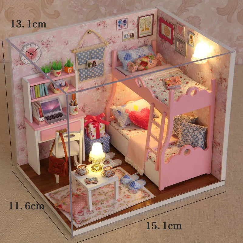 Wooden Mini Doll House Assembled Model Building Small House Kit 3D Puzzle Toys Bedroom Decoration With Furniture Gifts Dollhouse