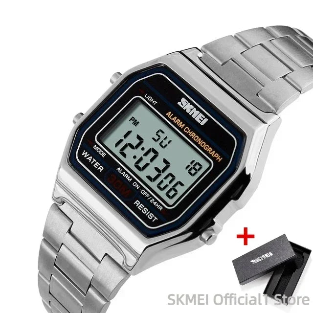 SKMEI Digital Sports Watch for Men Luxury Stainless Steel Electron Waterproof Mens Wristwatches Clock 1328 Reloj Hombre 1123