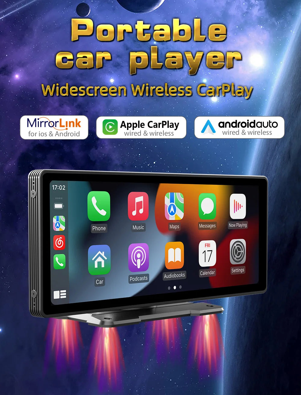 BQCC 10.26 Inch Portable MP5 Multimedia Video Player Android Auto Wireless Carplay Screen HD Rear Reversing Camera Car Radio