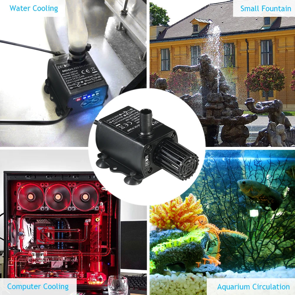 Ultra-quiet Mini DC12V 10W 400L/H Lift 400cm Brushless Water Pump 5.5*2.1mm Female Submersible with Flow Adjustment Function