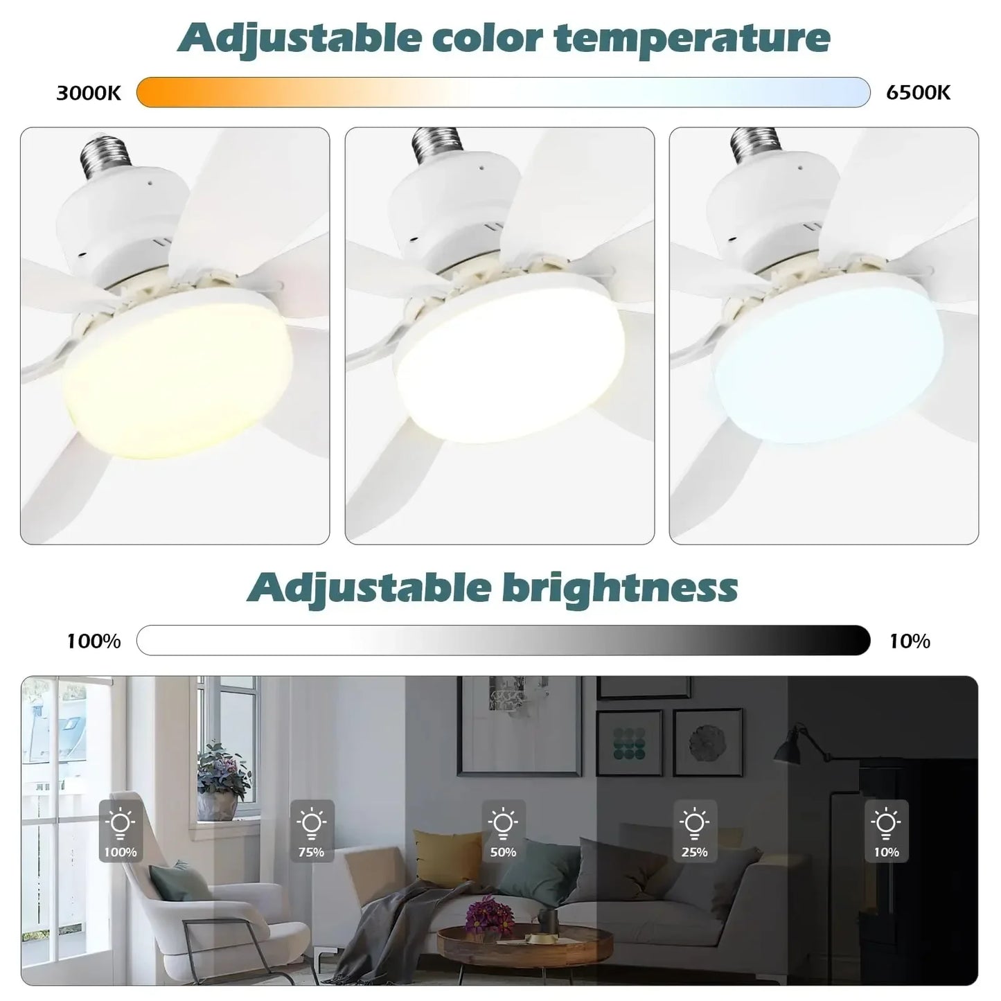 40W Ceiling Fan Light E27 with Remote LED Dimming Function Suitable for Living Room Study and Home use 85-265V