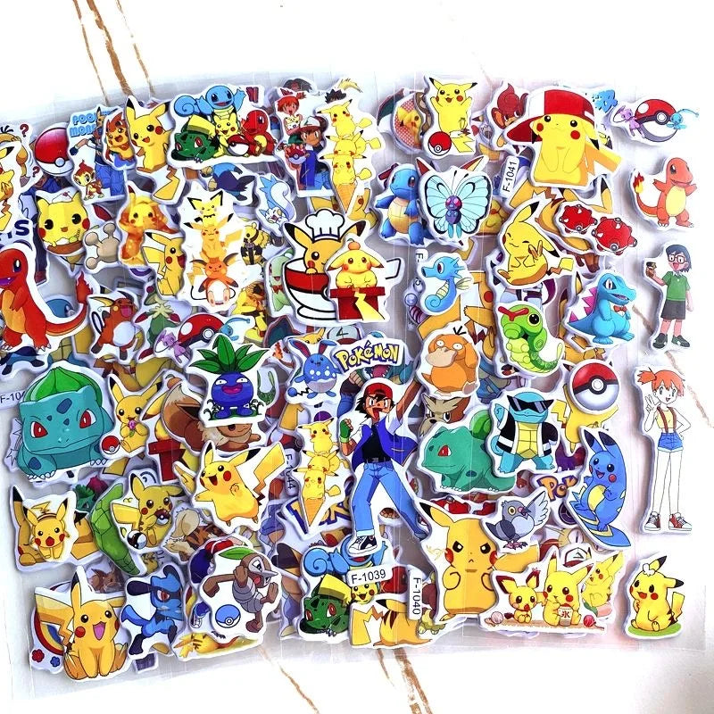 12pcs Cartoon Pokemon Pikachu Sticker Kawaii Cute Anime Waterproof Dimensional 3D Stikers Puffy Bulk Book Stickers Toy Gift