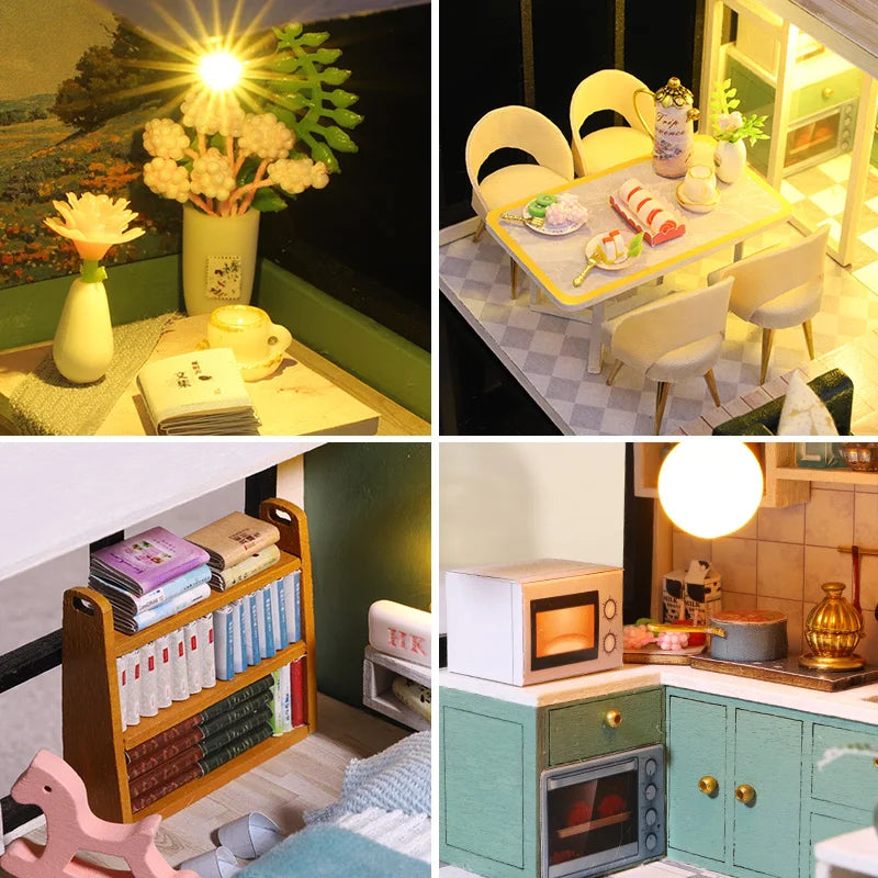 DIY Wooden Doll House Handmade Duplex Apartment Production 3D Puzzle Assembly Building Duplex Apartment Model Toy Children Gifts