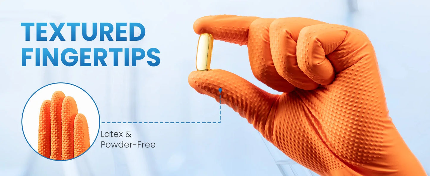 Heavy Orange Disposable Nitrile Extra Thick Gloves 8.5 Mil -Powder-Free Puncture-Resistant Protection-Diamond-Texture Work Glove