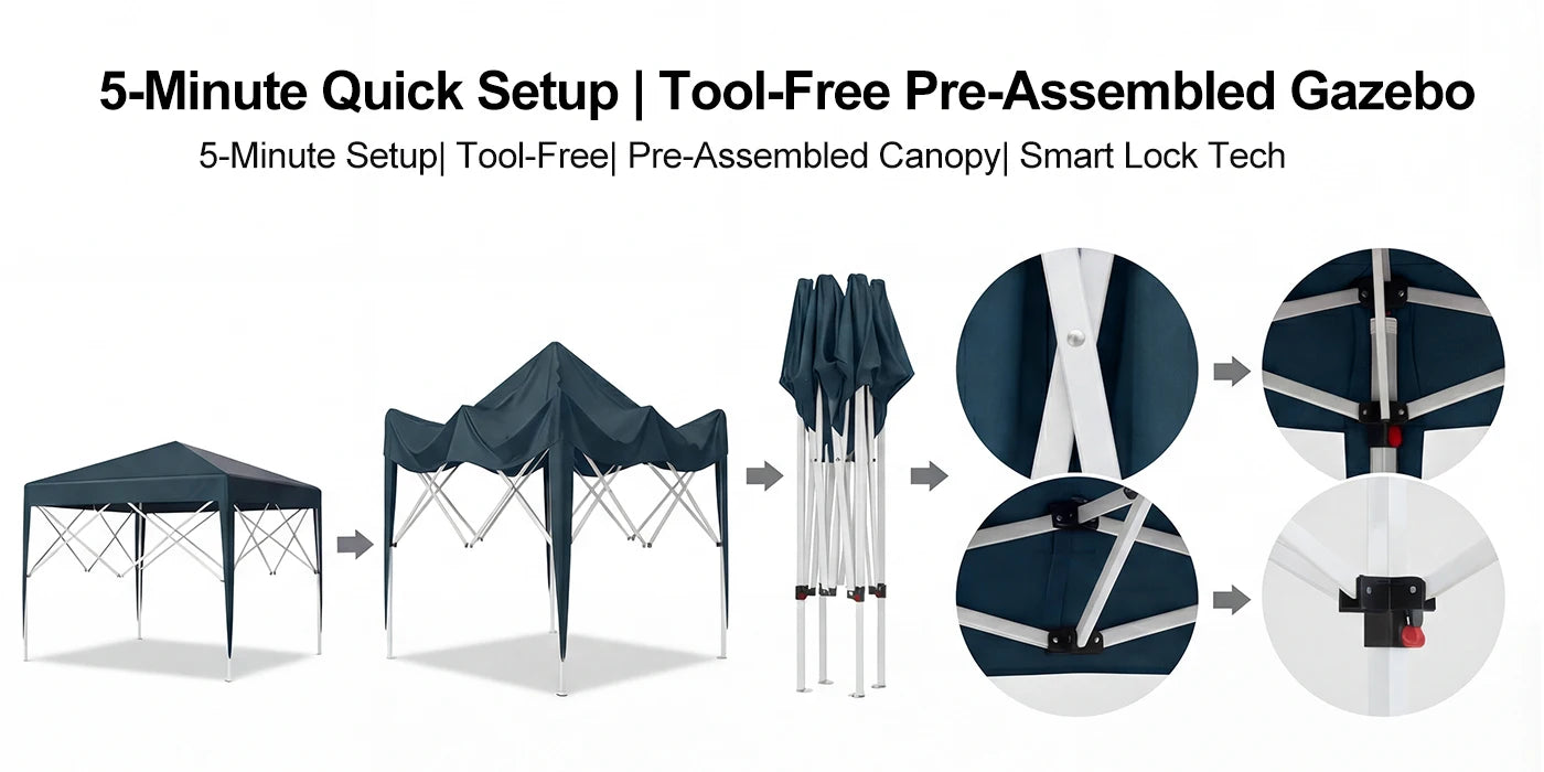 LOEFME 3x3M Pop Up Gazebo Waterproof Windproof Portable Outdoor Canopy Sun Shelter Removable 4 Sides Cloths Garden Camping Tent