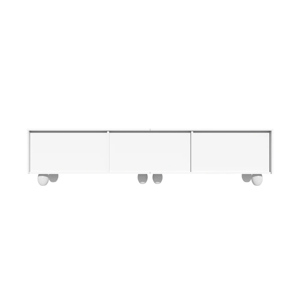 180cm Modern TV Stand for TVs up to 65 inches, Storage TV Cabinet with Solid Wood Legs, Black PB Board Entertainment Center for