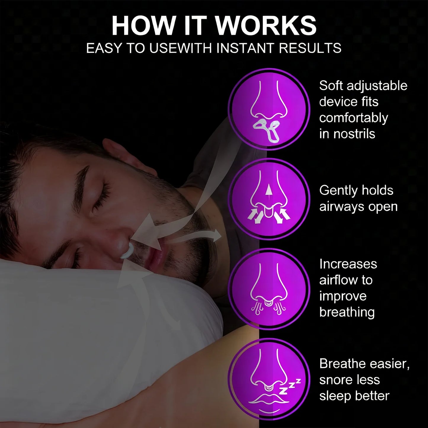 3 Sizes Silicone Anti Snoring Nose Clip Elastic Nasal Dilator for Better Sleep Improved Airflow Travel Home Use Comfort