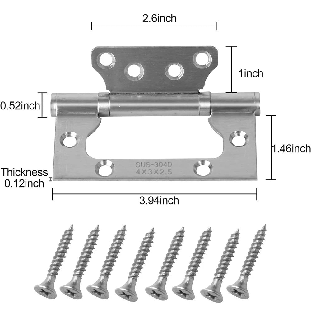 6 Pieces 4x 3 inch Non Mortise Door Hinges, Stainless Steel Door Hinges with Mounting Screws, Brushed Surface Door Hinge