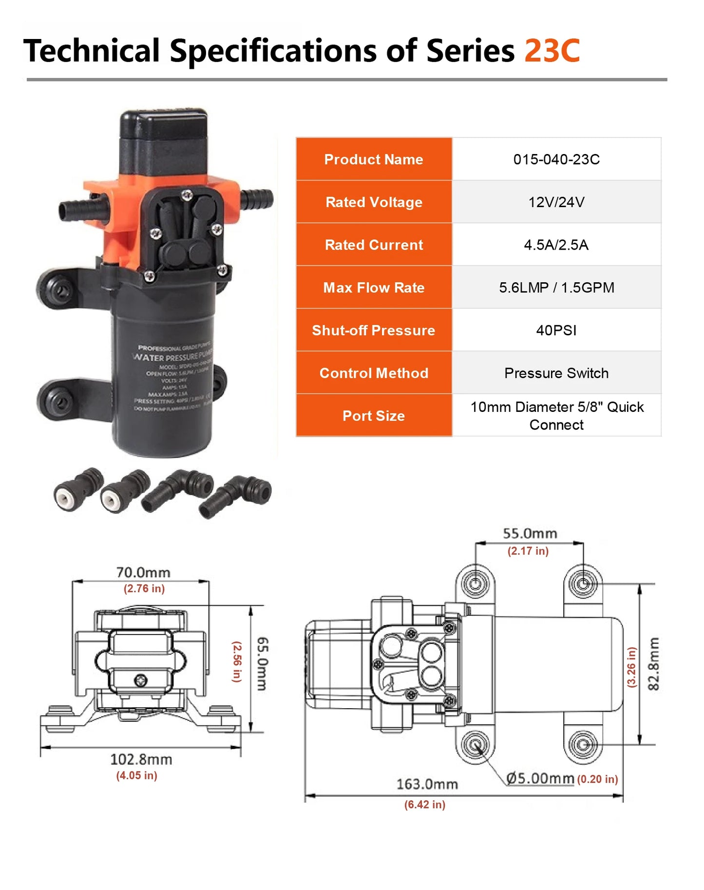 23C DC 12V/24V Micro Diaphragm Pump Self Priming Water Pump 5.6LPM 1.56A/0.78A High Pressure RV Marine Booster Pump