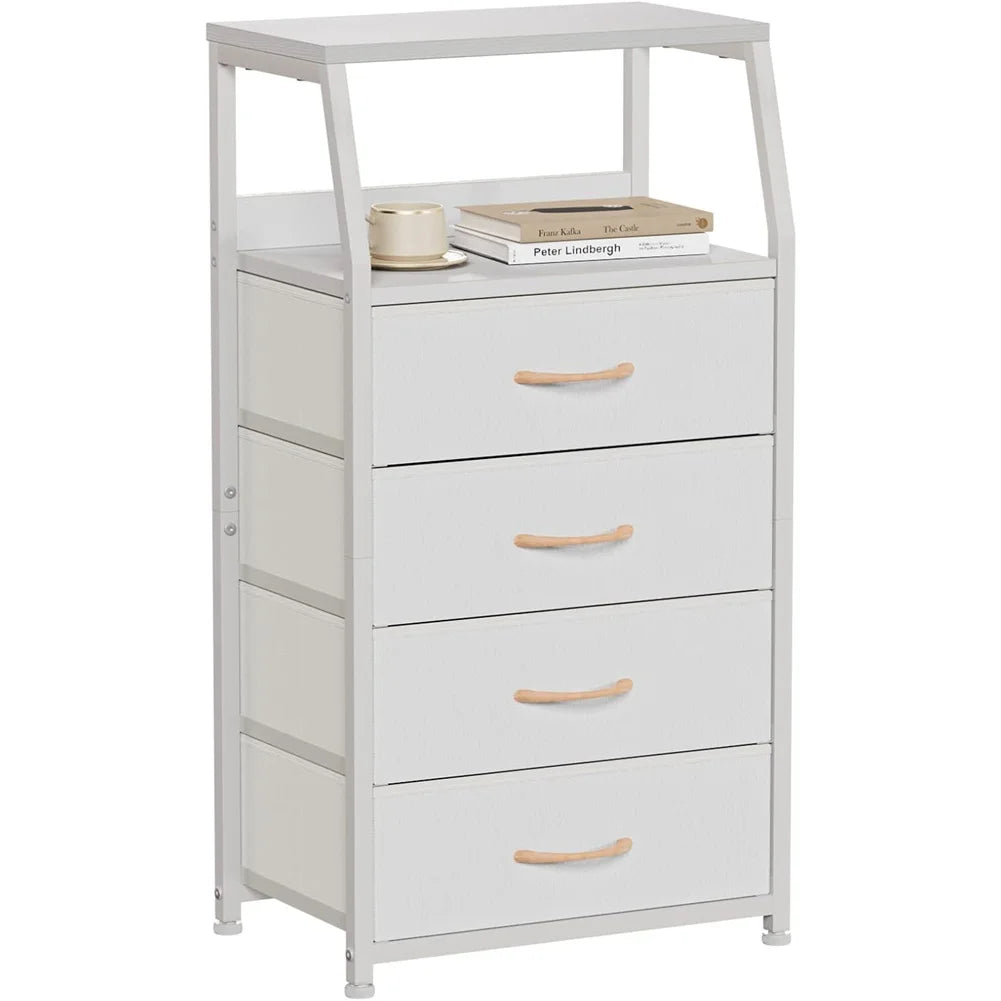 Bedside Table Side End Table with 4 Drawers & Open Shelf Nightstand Chest of Drawers Storage Unit for Living Room, Bedroom