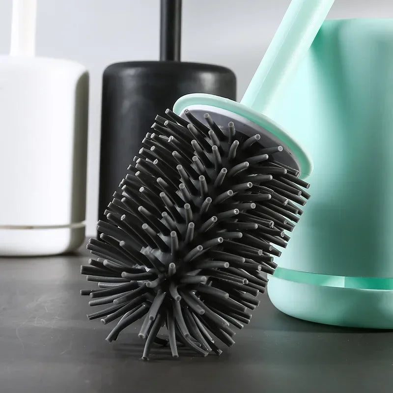 Silicone Toilet Brush Wc Quick Drying Bracket Gap Brush With Holder Flat Head Soft Bristles Cleaning Tools Bathroom Accessories
