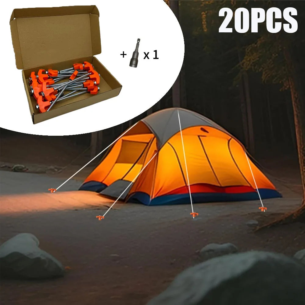20PCS Heavy Duty Tent Pegs Set Metal Camping Ground Sheet Anchor Hard Ground Awning Pegs Awning Pegs 20cm