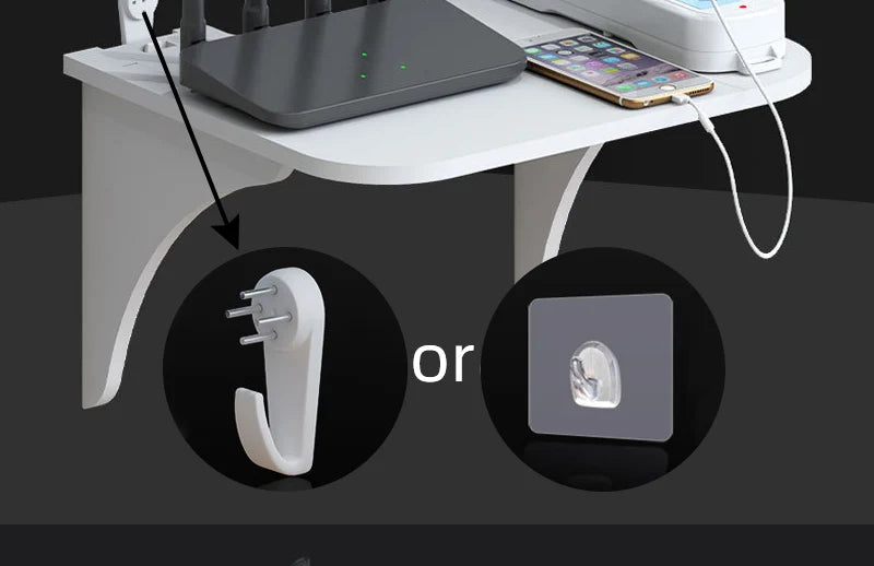 Wall Mount Floating Shelf with Hook Router Camera Power Strip Projector Set Top Box Hanging Storage Holder Home Office Organizer