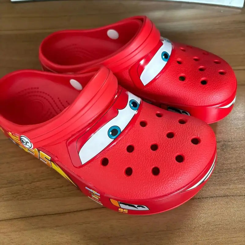 2026 Mcqueen Cartoon Slippers - Waterproof Eva Outdoor Sandals With Breathable Holes, Adult Casual Beach Shoes