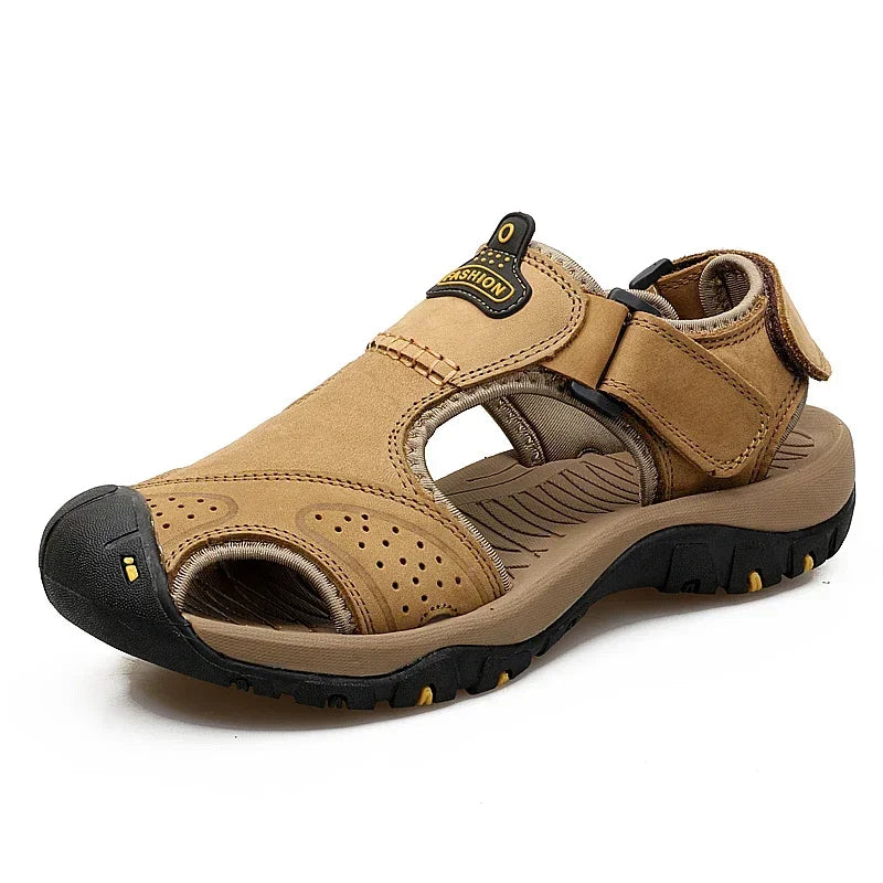 Summer Sandals Leather Outdoor Men Beach Shoes Luxury Breathable Casual Sandal Man Wading Shoes Non-slip Wide lining Slippers