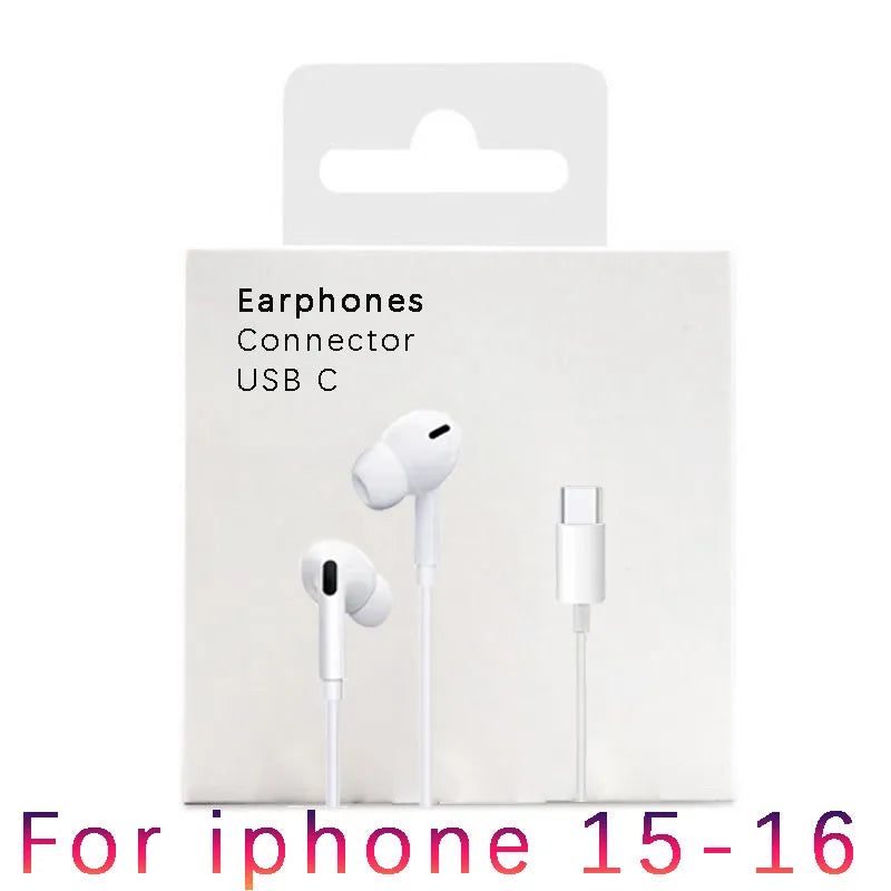Type c Wired Earphones Cable Earbuds for Apple Lightning Headphones for Iphone 5 6 8 7 Plus X XS MAX XR 10 11 12 13 14 Pro 15 16