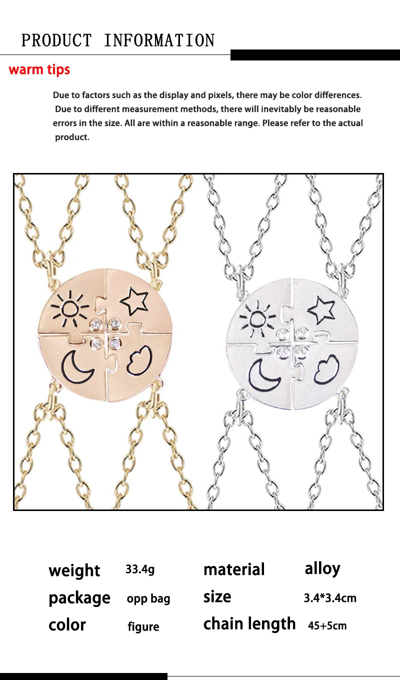 3pcs Best Friend Zircon Sun Star Moon Pendant Necklace Friendship Choker Chain 2025 Fashion Jewelry Accessories Gift