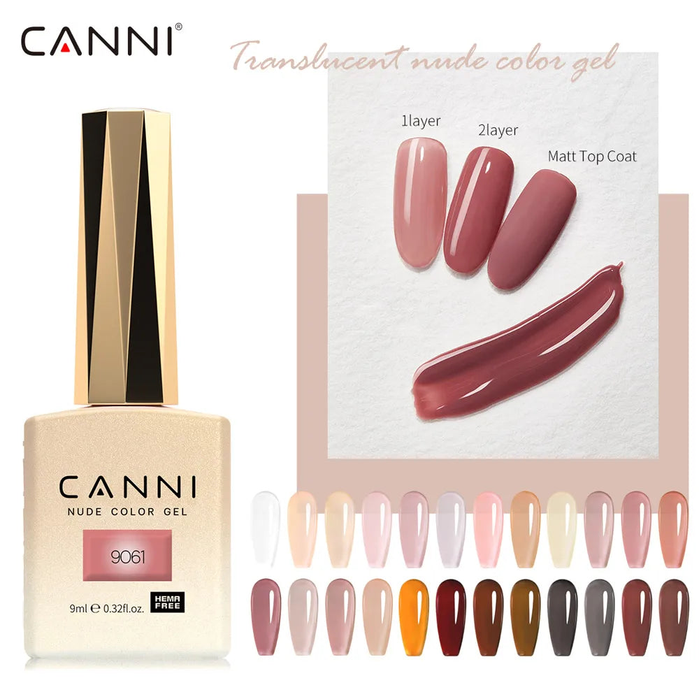 Canni Nail Gel Polish Jelly Nude Color HEMA FREE TPO FREE 9ml Transparent Semi Permanent Natural Nude French Nail Gel Lacquer