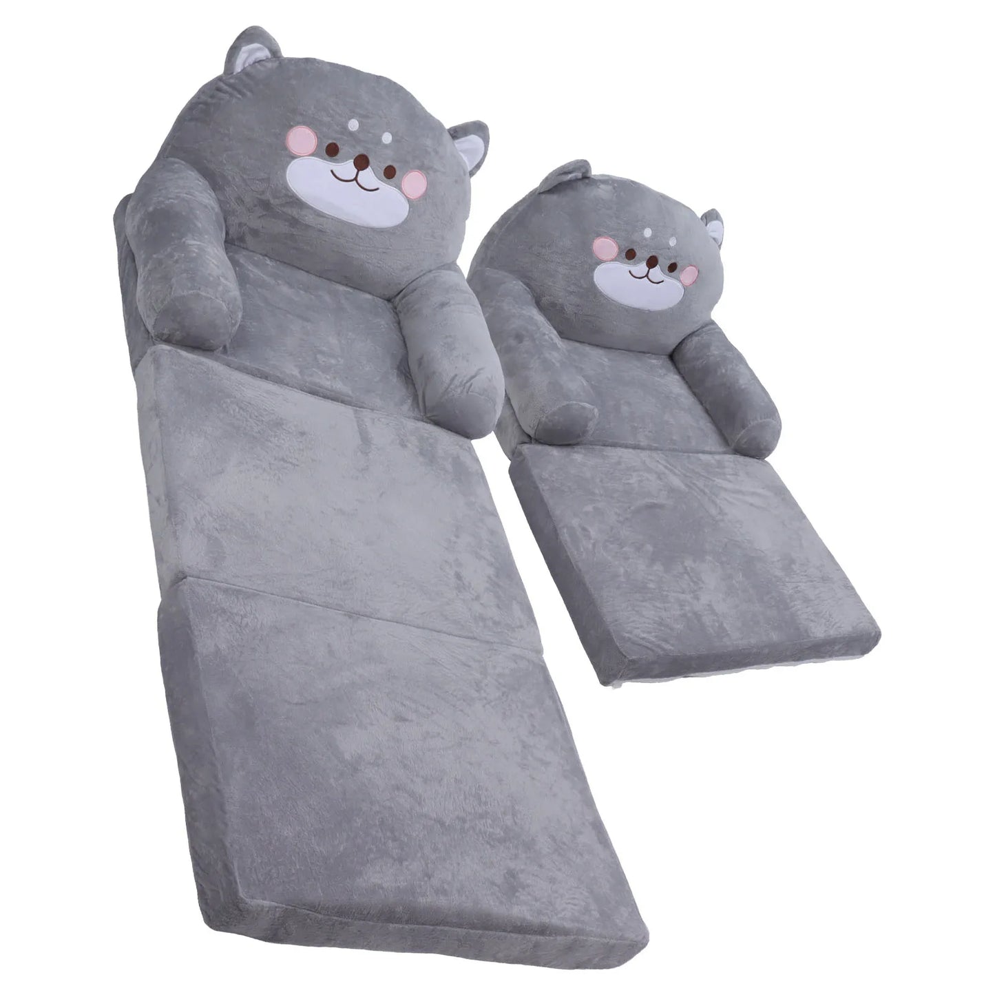 Gray Kids Sofa Easy To Clean Soft Breathable Toddler Chair Stable Backrest Cartoon Gray Dog  Wide Handle for Relaxing