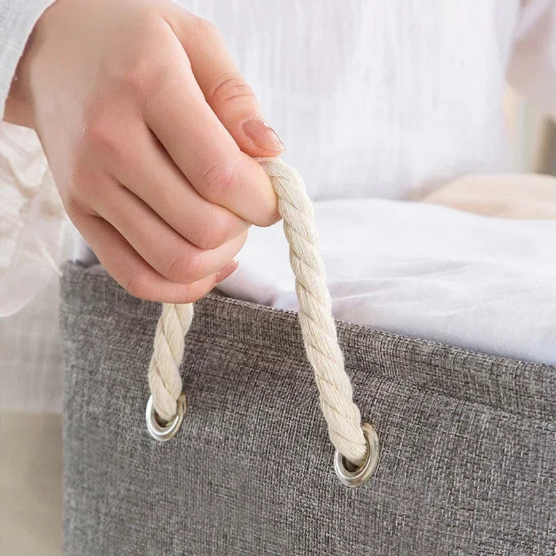 Folding Linen Fabric Storage Basket Multi-functional Sundries Storage Bag with Handle Organizer Box for Underwear Sock Baby Toys