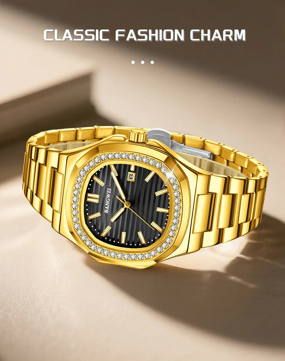 BANGWEI New Luxury Men's Business Watches Quartz Wristwatch Man Outdoor Sports Square Fashion Military Waterproof Watch For Men