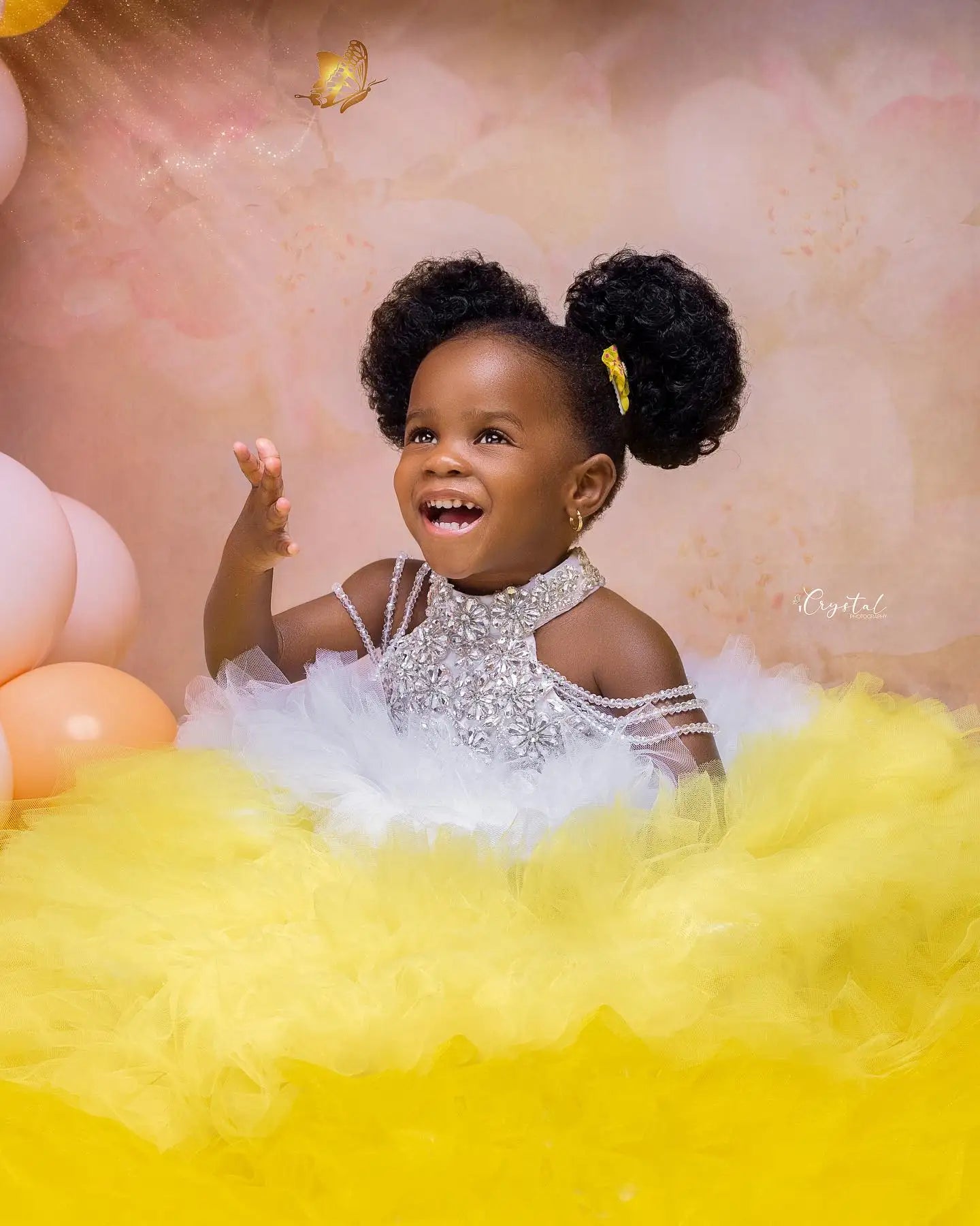 Luxury Girls Birthday Dresses Customized White & Yellow Tiered Tulle Flower Girl Dresses for Wedding Party Baby Girls Prom Gowns
