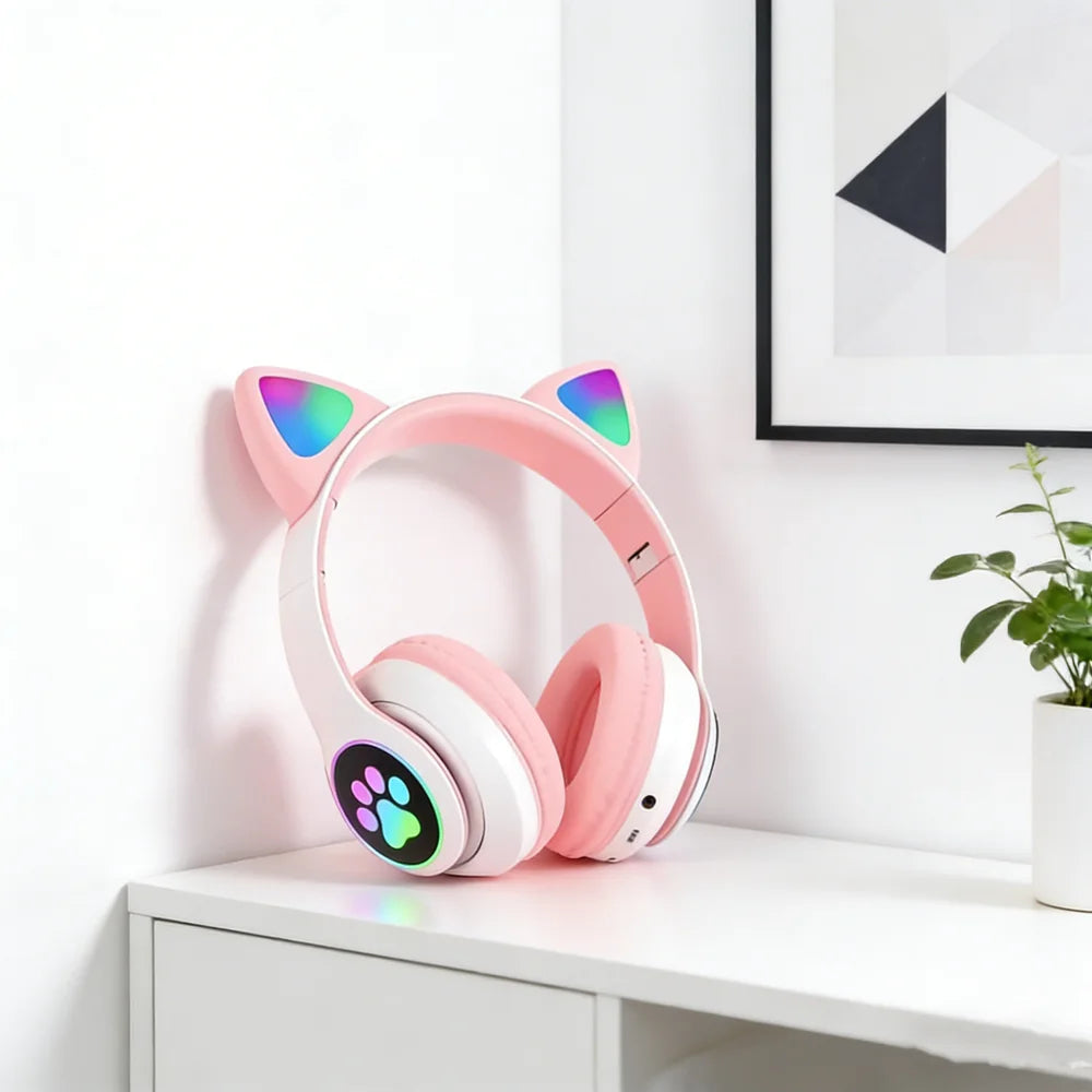 New Cute Cat Wireless Headphones RGB Cute Cat Ears Headset With Microphone Noise Cancelling Kid Stereo Music Children's Gifts