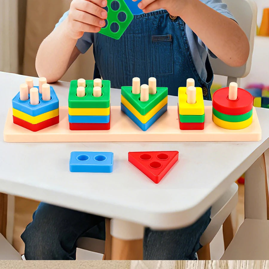 1set- Early education equipment geometric set columns, infant and child intelligence assembly building blocks boy/girl toys