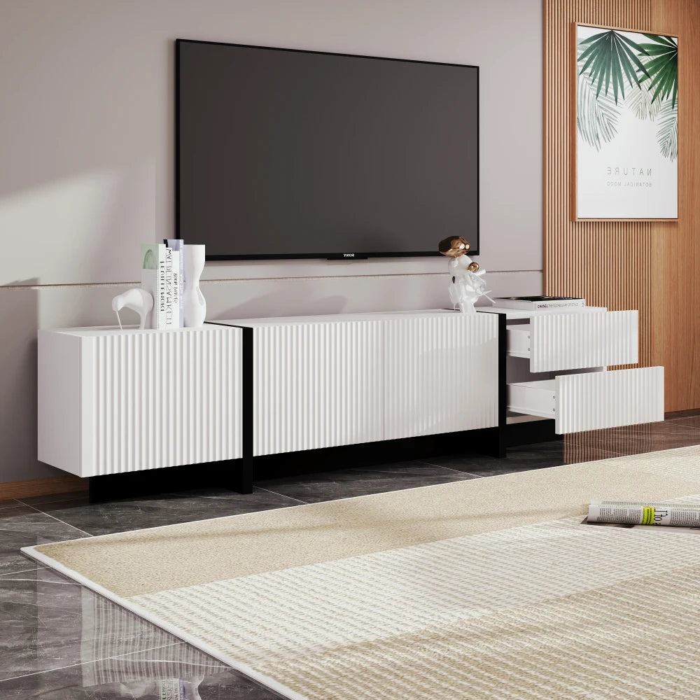 PINGGO Modern Large TV Cabinet 190cm Length Media Console with 3 Doors 2 Drawers, Storage TV Stand Entertainment Center
