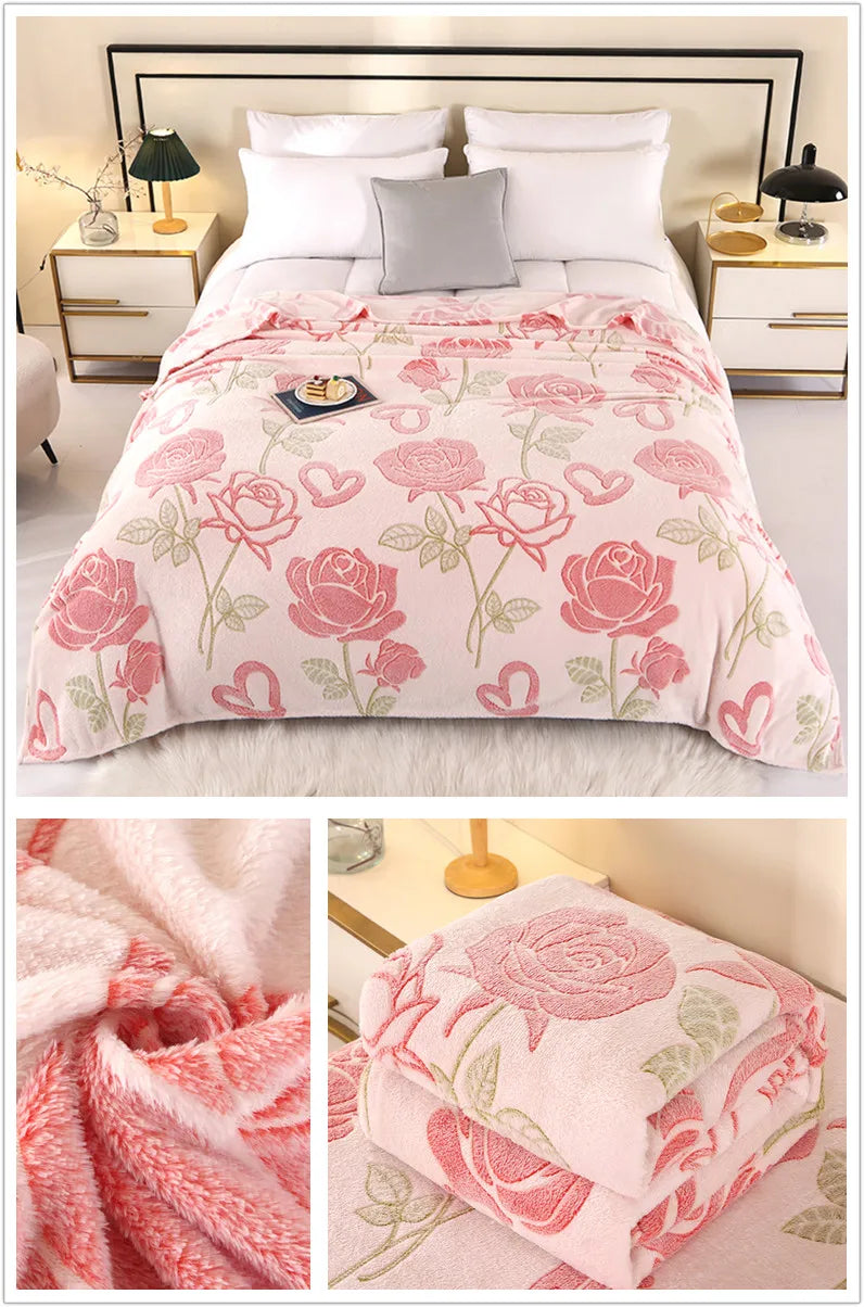 1pc Floral Style Warm Bedspread Fleece Blanket Plaid Travel Shawl Sofa Nap Blankets Home Bedsheet Manta