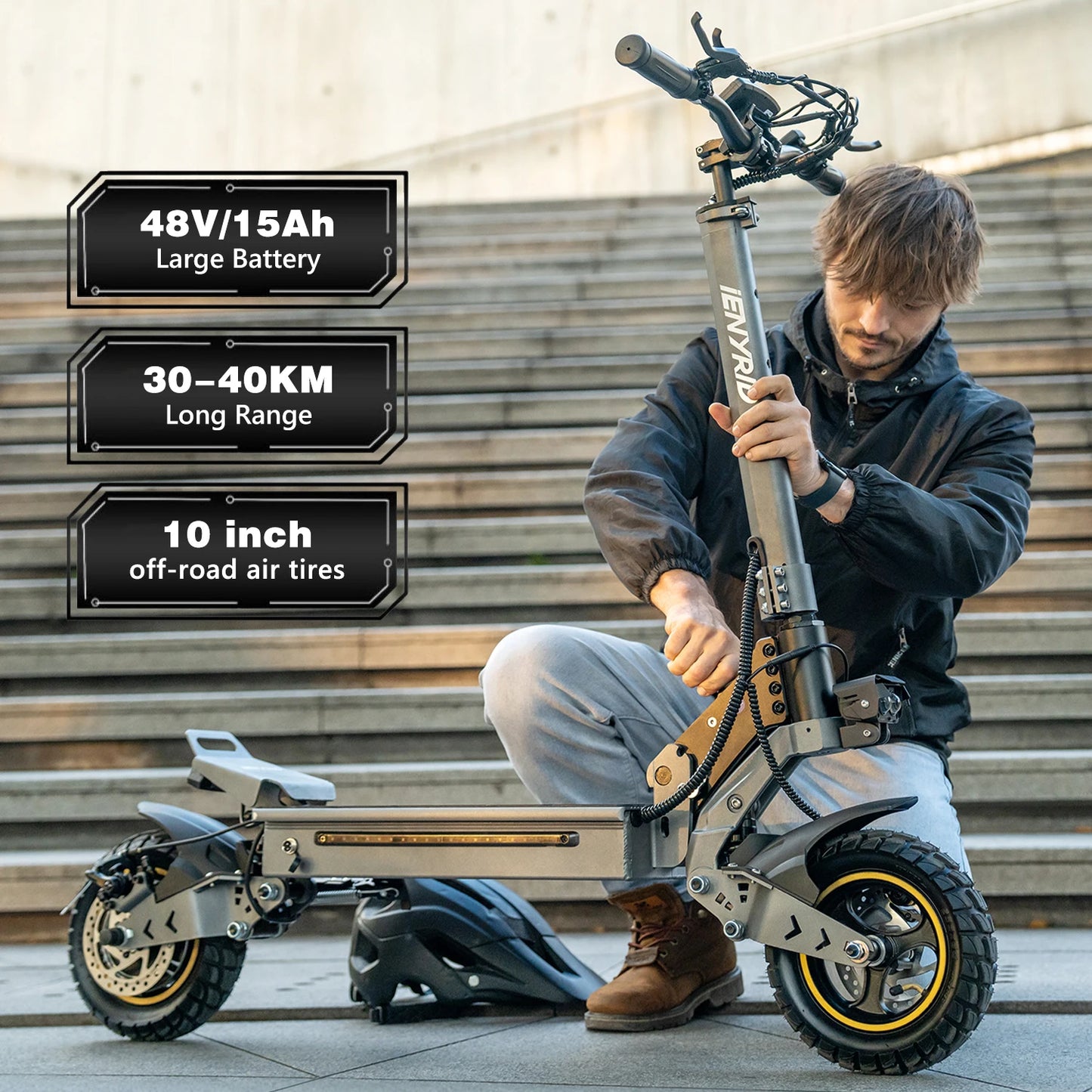 iENYRID iE-S1 Adult Electric Scooter Foldable 48V 15Ah 250W Off-Road Tire E-Mountain Scooter for Sports Entertainment Cycling