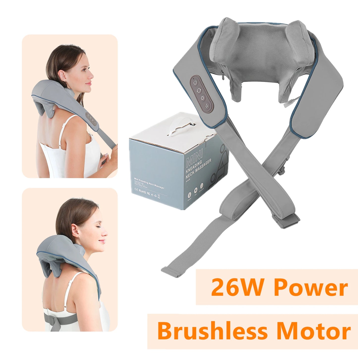 Foreverlily Wireless Neck And Back Massager Neck And Shoulder Kneading Massage Shawl Neck Cervical Relaxing Trapezius Massager